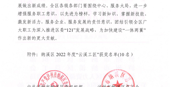 兴泸建科公司职工荣获纳溪区2022年度“云溪工匠”